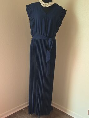 Umgee Navy Pleated Sleeveless Maxi with Self Tie
